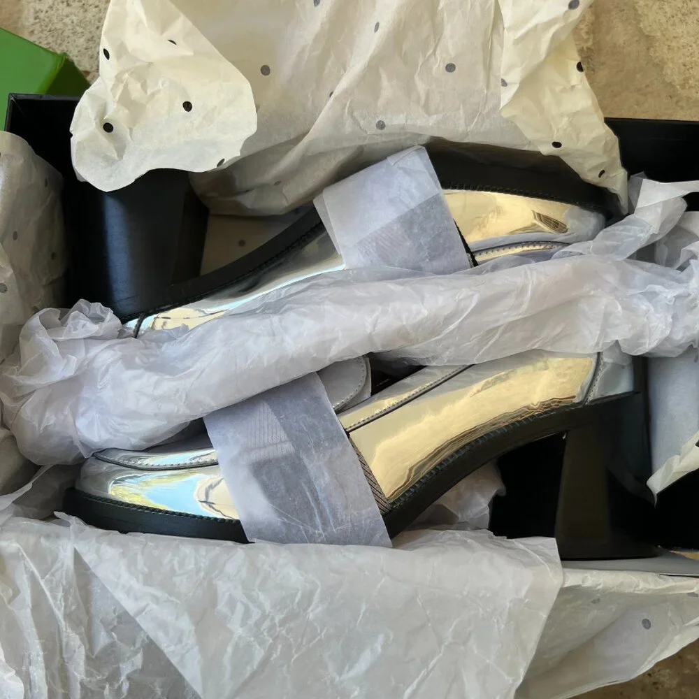 Kate Spade Leandra Heel Loafers Silver Mirror 8 M NEW NWT - Picture 10 of 10